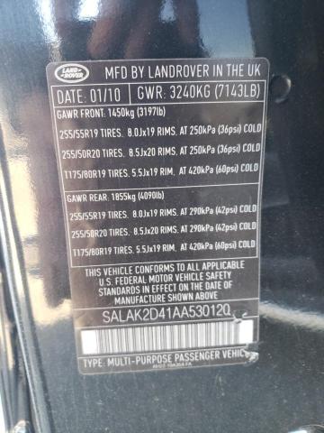 SALAK2D41AA530120 - 2010 LAND ROVER LR4 HSE LU BLACK photo 10