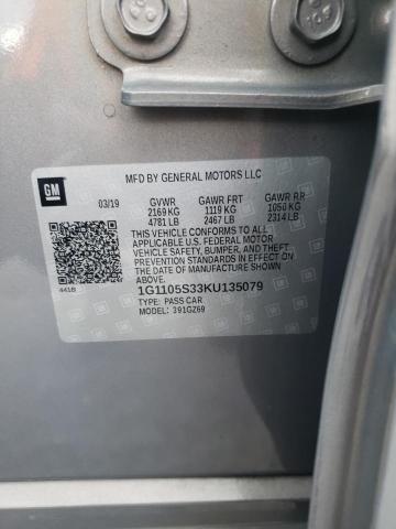 1G1105S33KU135079 - 2019 CHEVROLET IMPALA PRE ნაცრისფერი ფოტო 10