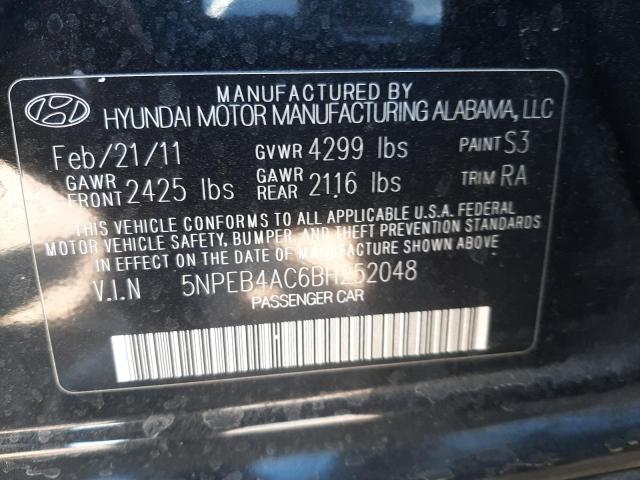 5NPEB4AC6BH252048 - 2011 HYUNDAI SONATA GLS BLACK photo 10