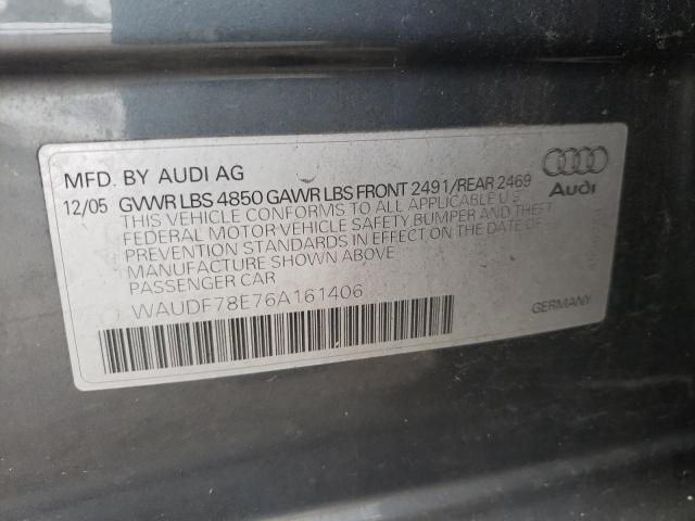 WAUDF78E76A161406 - 2006 AUDI A4 2.0T QU GRAY photo 10