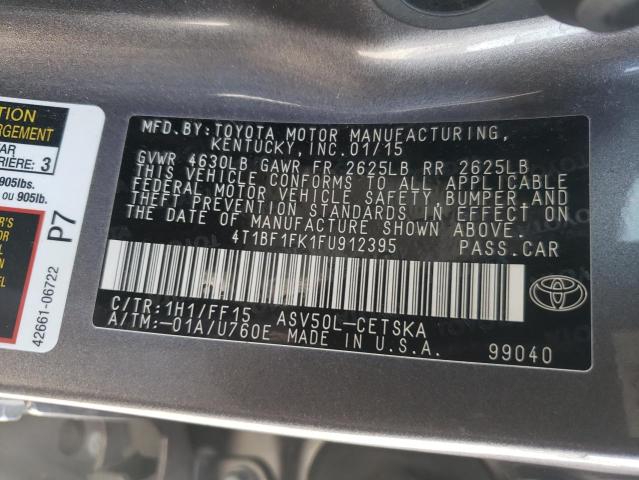 4T1BF1FK1FU912395 - 2015 TOYOTA CAMRY LE GRAY photo 10