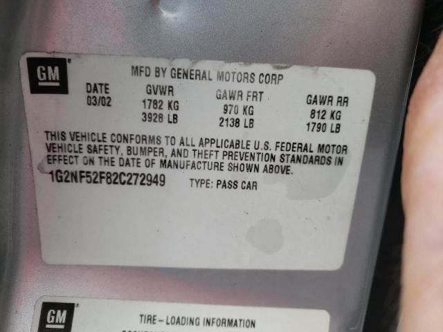 1G2NF52F82C272949 - 2002 PONTIAC GRAND AM S SILVER photo 10