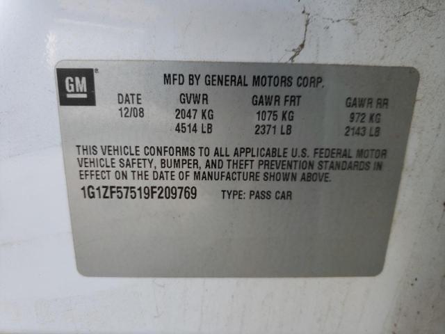 1G1ZF57519F209769 - 2009 CHEVROLET MALIBU HYB WHITE photo 10