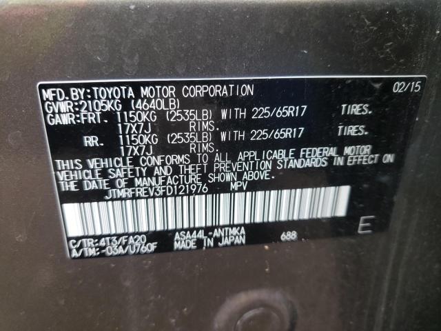 JTMRFREV3FD121976 - 2015 TOYOTA RAV4 XLE GRAY photo 10