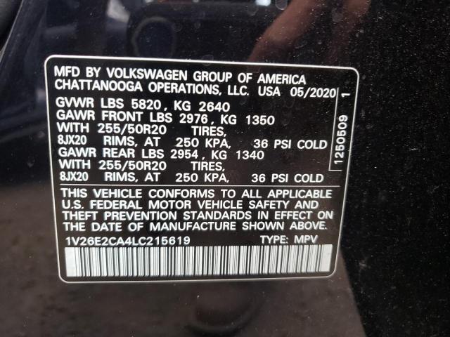 1V26E2CA4LC215619 - 2020 VOLKSWAGEN ATLAS CROS BLACK photo 10