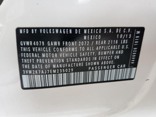 3VW2K7AJ7EM235029 - 2014 VOLKSWAGEN JETTA BASE 白色 照片 10