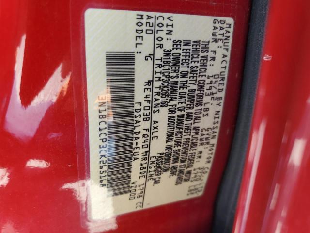 3N1BC1CP3CK265168 - 2012 NISSAN VERSA S RED photo 10