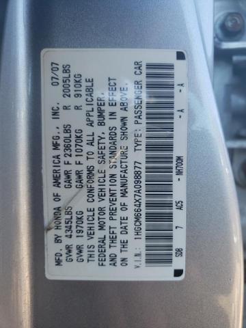 1HGCM664X7A098877 - 2007 HONDA ACCORD SE SILVER photo 10