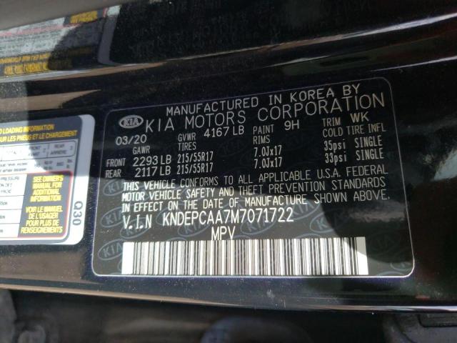 KNDEPCAA7M7071722 - 2021 KIA SELTOS LX BLACK photo 10