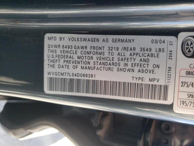 WVGCM77L04D066391 - 2004 VOLKSWAGEN TOUAREG 4. GRAY photo 10