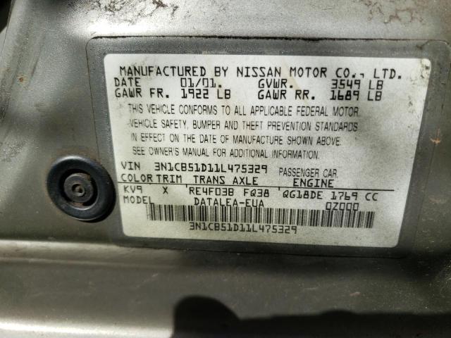 3N1CB51D11L475329 - 2001 NISSAN SENTRA XE/ BEIGE photo 10