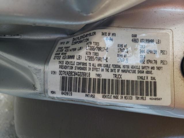 3D7KA28C84G226018 - 2004 DODGE RAM 2500 S WHITE photo 10