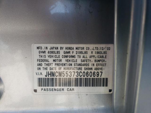 JHMCM55373C060697 - 2003 HONDA ACCORD LX SILVER photo 10