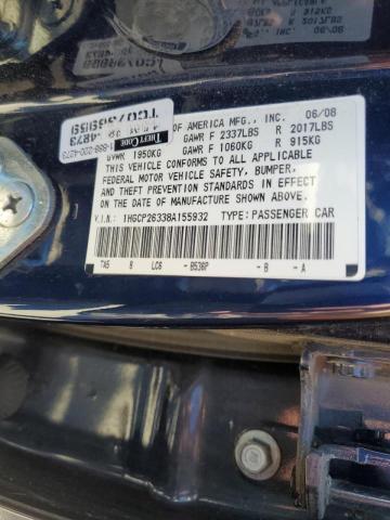 1HGCP26338A155932 - 2008 HONDA ACCORD LX BLUE photo 10