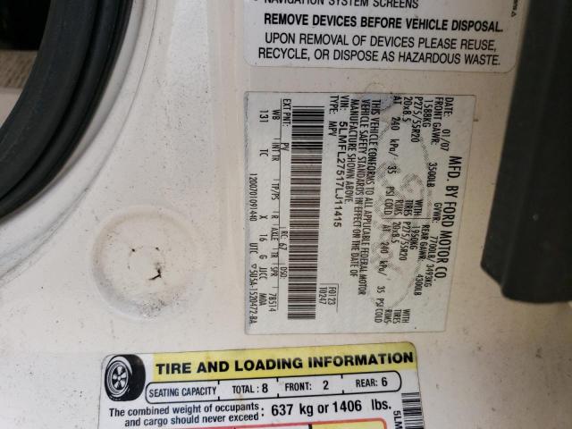 5LMFL27517LJ11415 - 2007 LINCOLN NAVIGATOR 白色 照片 10