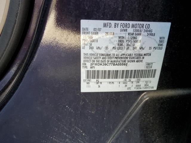 2FMDK39C77BA55592 - 2007 FORD EDGE SEL P PURPLE photo 10