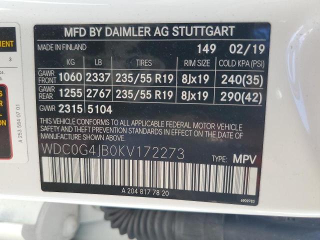 WDC0G4JB0KV172273 - 2019 MERCEDES-BENZ GLC 300 WHITE photo 10