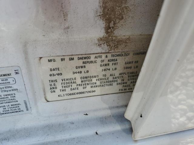 KL1TD66E09B672690 - 2009 CHEVROLET AVEO LS 白色 照片 10