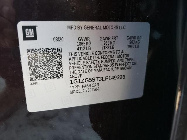 1G1ZG5ST3LF149326 - 2020 CHEVROLET MALIBU RS Bordo foto 10