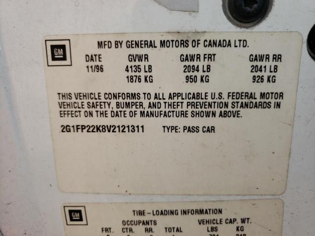 2G1FP22K8V2121311 - 1997 CHEVROLET CAMARO BAS თეთრი ფოტო 10