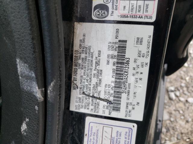 3FAHP0JA5CR135863 - 2012 FORD FUSION SEL BLACK photo 10