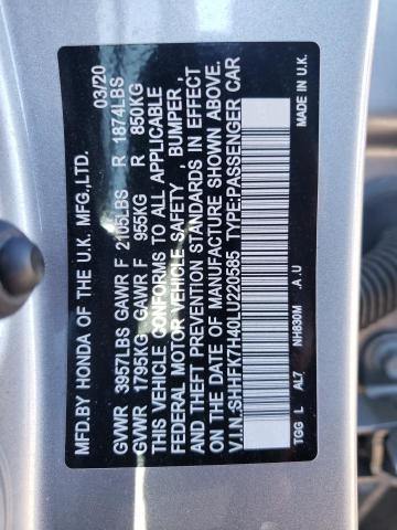 SHHFK7H40LU220585 - 2020 HONDA CIVIC SPOR 银色 照片 10