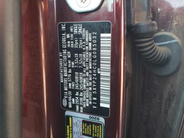 5XYP24HC0LG085032 - 2020 KIA TELLURIDE BURGUNDY photo 10