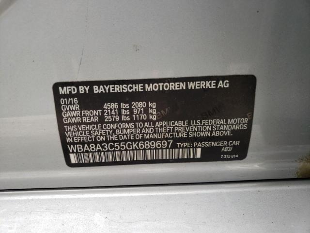 WBA8A3C55GK689697 - 2016 BMW 320 XI SILVER photo 10