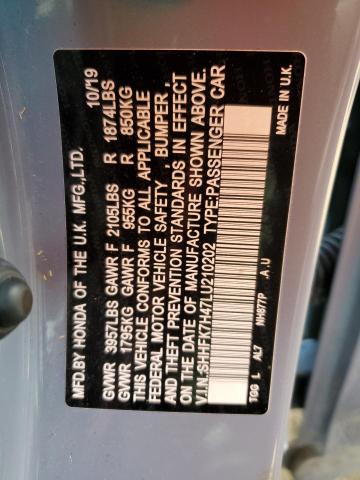 SHHFK7H47LU210202 - 2020 HONDA CIVIC SPOR BLUE photo 10