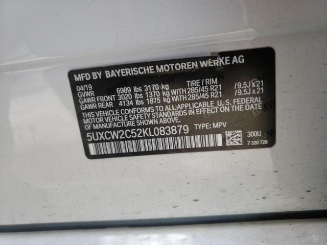 5UXCW2C52KL083879 - 2019 BMW X7 XDRIVE4 WHITE photo 10