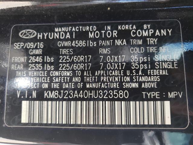 KM8J23A40HU323580 - 2017 HYUNDAI TUCSON SE BLACK photo 10