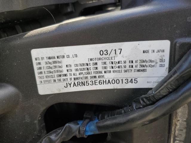 JYARN53E6HA001345 - 2017 YAMAHA FZ09 GRAY photo 10