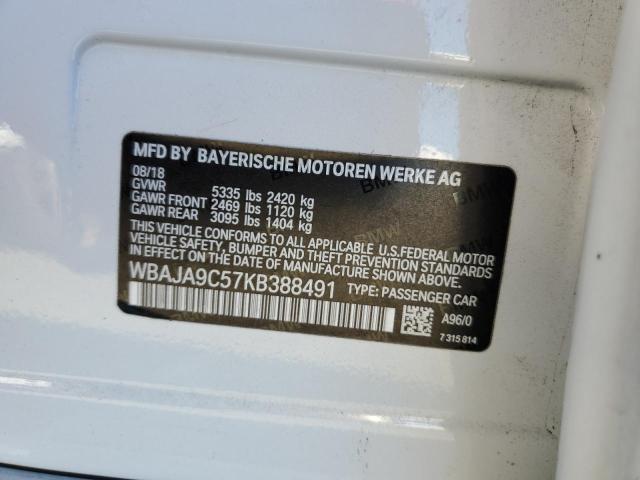 WBAJA9C57KB388491 - 2019 BMW 530E WHITE photo 10