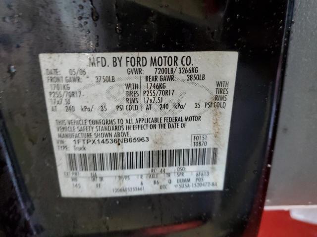 1FTPX14536NB65963 - 2006 FORD F150 BLACK photo 10