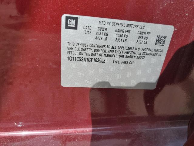 1G11C5SA1GF163903 - 2016 CHEVROLET MALIBU LIM 勃艮第红 照片 10