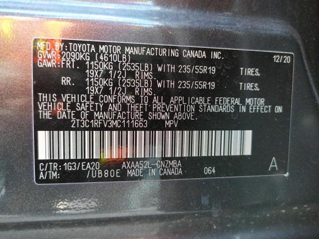 2T3C1RFV3MC111663 - 2021 TOYOTA RAV4 XLE P GRAY photo 10