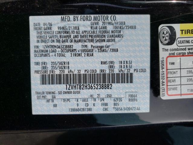 1ZVHT82H365238882 - 2006 FORD MUSTANG GT BLACK photo 10