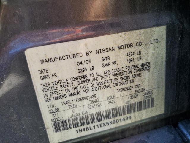 1N4BL11EX5N901439 - 2005 NISSAN ALTIMA SE GRAY photo 10