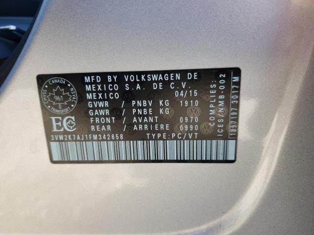 3VW2K7AJ1FM342658 - 2015 VOLKSWAGEN JETTA BASE فضي صورة 10