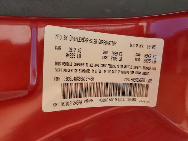 1B3EL46X86N137466 - 2006 DODGE STRATUS SX RED photo 10