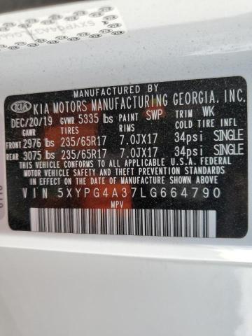 5XYPG4A37LG664790 - 2020 KIA SORENTO L WHITE photo 10