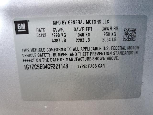 1G1ZC5E04CF321148 - 2012 CHEVROLET MALIBU 1LT ვერცხლისფერი ფოტო 10