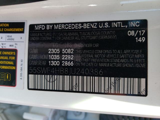 55SWF4HB8JU240386 - 2018 MERCEDES-BENZ C 350E WHITE photo 10