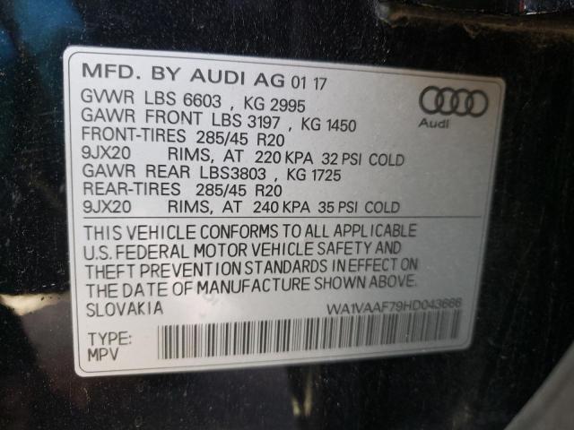 WA1VAAF79HD043666 - 2017 AUDI Q7 PRESTIG BLACK photo 10