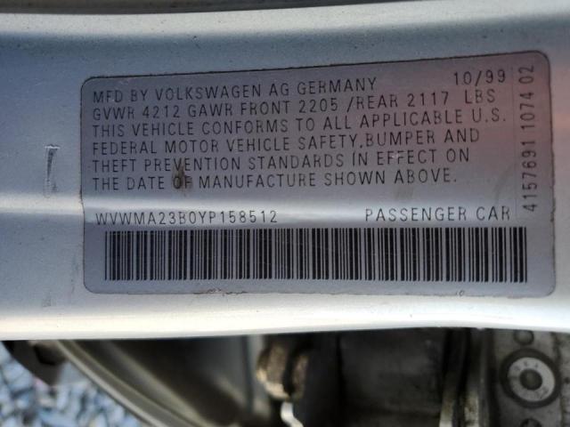 WVWMA23B0YP158512 - 2000 VOLKSWAGEN PASSAT GLS GRAY photo 10