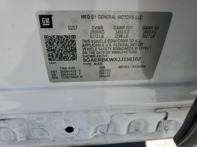 5GAERBKWXJJ156102 - 2018 BUICK ENCLAVE ES WHITE photo 10