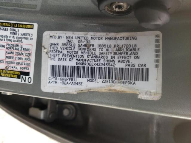 1NXBR32EX4Z245942 - 2004 TOYOTA COROLA GRAY photo 10