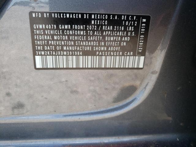 3VW2K7AJXDM391984 - 2013 VOLKSWAGEN JETTA BASE GRAY photo 10