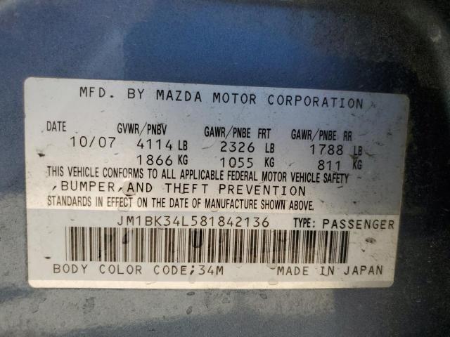 JM1BK34L581842136 - 2008 MAZDA SPEED 3 BLUE photo 10