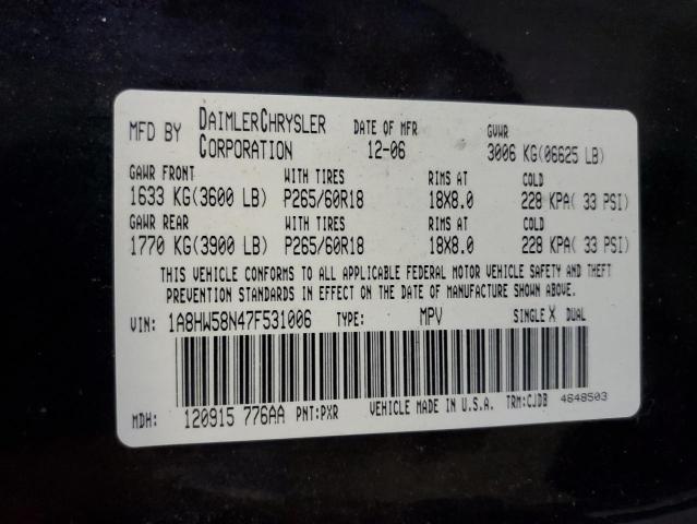 1A8HW58N47F531006 - 2007 CHRYSLER ASPEN LIMI BLACK photo 10